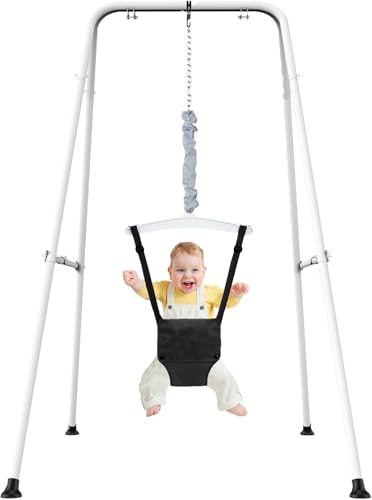 Baby Jumper with Stand, Toddler Swing Set forIndoor/Outdoor Play, Jumper for Baby 6-24 Months,Baby Jumpers and Bouncers with Adjustable Chain,Easy to Assemble & Store (Black)