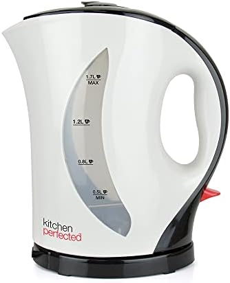 Kitchen Perfected 2000W 1.7L Electric Cordless Kettle - Dual Water Level Windows with Cup Indicators - Washable Filter ? On / Off Indicator Light -Automatic Safety Shut-Off - E1524BK - Black