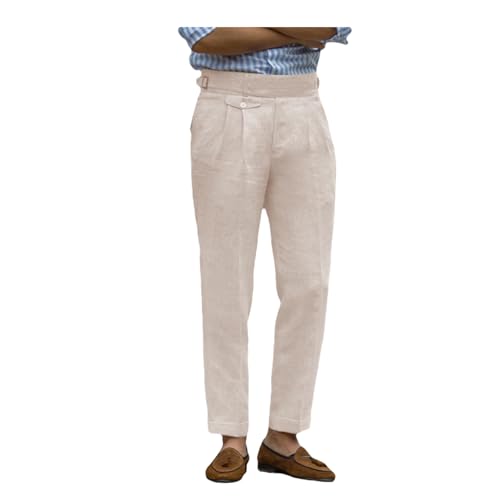Men's Casual Linen Pant Modern Fit Hemmed Pant Summer Beach Loose Trousers