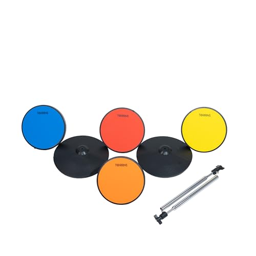 Image of Silent Practice Drum Kit - Plus with Protective Edge Guards | 4 Color-Coded Mute Pads, Muted Hi-Hat & Cymbal | Includes Kick Pad, Pedal & Drum Rack | Drum Set for Beginners & Home Practice