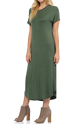 Image of iconic luxe Women's A Line Short Sleeve T Shirt Midi Dress Summer Casual