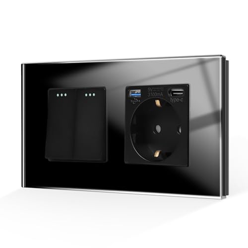 CNBINGO Interruptor de luz con enchufe de cristal empotrado con conector USB tipo y 3 1 total de botón