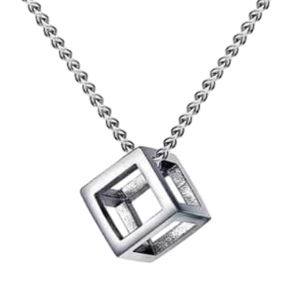 Pidak Collier Cube Géométrique 3D avec Chaîne 60 cm | Pendentif Cube Minimal 1,5 cm | Collier Homme Femme Style Moderne | Couleurs Argent ou Noir, XL, Zinc,...