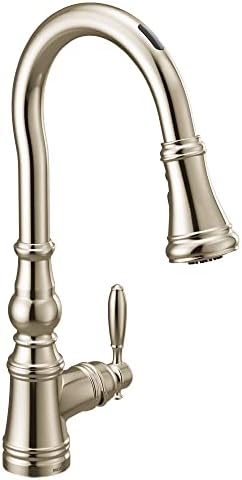 Moen S73004EVNL Weymouth Smart Touchless Pull Down Sprayer Kitchen Faucet with Voice Control and Power Boost, Polished Nickel