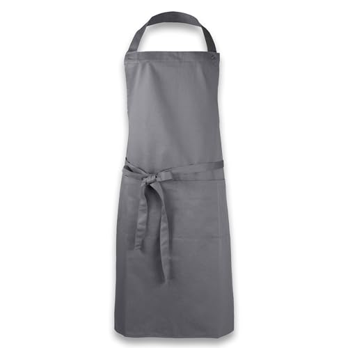 ZOLLNER Kochschürze in grau - robuste Grillschürze mit aufgenähten Taschen - Baumwolle - 75x100 cm - mit Bindebänder - waschbar bis 60°C - Oeko Tex® zertifiziert
