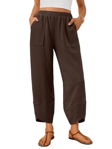 Trendy Queen Women's Wide Leg Pants Boho Summer Capri Palazzo Harem Casual Barrel Sweatpants Baggy Slacks with Pockets Brown L