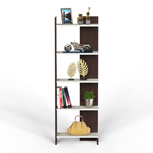 Image of BLUEWUD Lagoon Engineering Wood Multipurpose Floor Corner Stand Bookshelf with Home Decor Display Shelves Wall Book Storage Rack Organizer Cabinet Living Room Bedroom Office Home (Wenge & White)