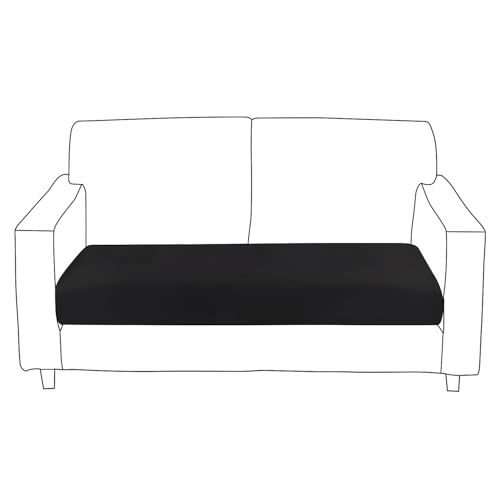 Image of HOKIPO Polyester 100% Waterproof 140GSM Stretchable Sofa Seat Cushion Cover 2 Seater, Black (AR-5353-BLK)