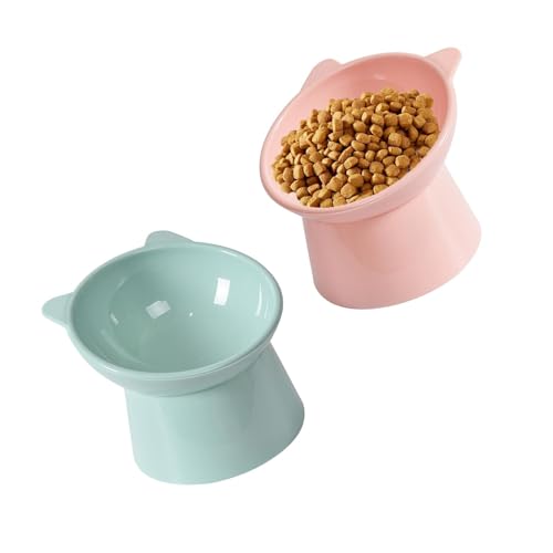 かわいい ペットボウル 2個 フードボウル お水入れ 高架こぼさないご飯皿 ペット猫 かわいい猫耳のデザイン 便利 滑り止め 純色 猫用 頸椎を保護 嘔吐を防ぐ 手入れ簡単 ペット用品