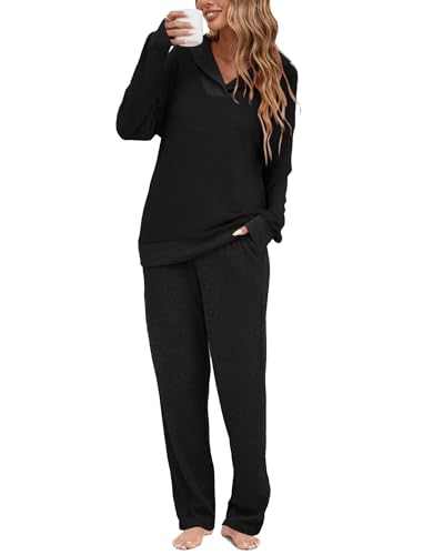 Famulily Womens Rib Knit Lounge Sets Long Sleeve...
