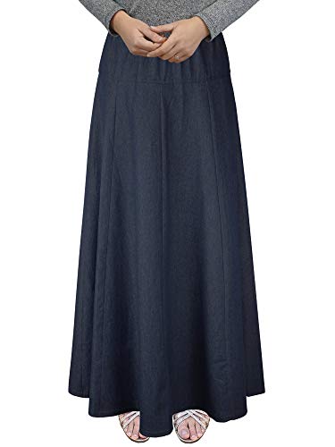 Womens Basic Ultra Soft Lightweight Denim Fit and Flare A-Line Ankle Length Maxi Skirt3