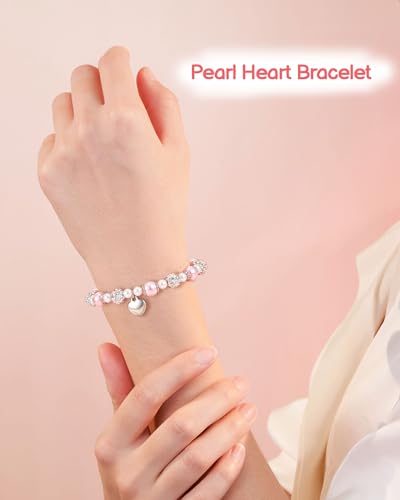 Happy Birthday Gifts for Beautiful Daughter Granddaughter Niece, Adjustable Pink Pearl Heart Bracelet for 1-10 Year Old2