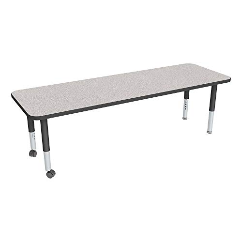 Image of Sprogs Adjustable Height Mobile Classroom Activity Table for Preschools, Rectangle Preschool Activity Table with Casters, 24 inchD x 72 inchW x 23 inchH, Gray /Black