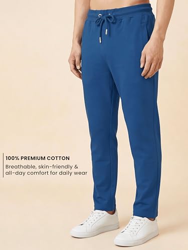 Image of Clans & Hans Men's 100% Pure Cotton Regular Fit Mid Rise Track Pant with Zipper Side Pockets and Back Pocket | Casual Gym Jogging Lounge Wear