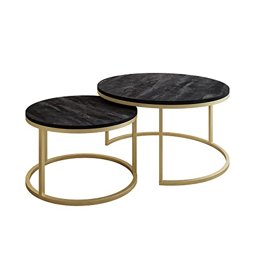 lukmebel CIRI Table Basse Moderne 2 en 1 Doré Mat/marbre/Noir et Blanc Brillant Différentes Variantes (doré Mat Cover