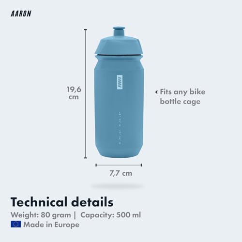 AARON ECO Water Bottle, 100% Biodegradable, 500 ml, Lightweight and Leak-Proof, Practical BPA-Free Water Bottle for Sports, Fitness, Gym, Hiking, Outdoor in Blue