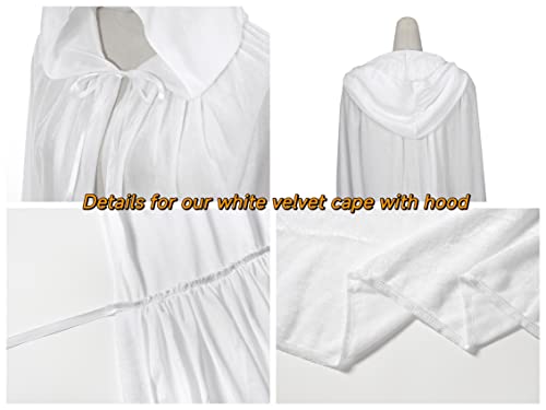 Regenboog 59inch White Velvet Cape with Hood, Full Length Cloak for Adult Christmas & Halloween Costume, Masquerade - Image 4