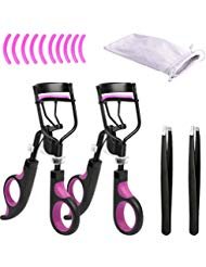 Eyelash Curler X 2 With advanced Silicone Pressure Pad X 10 and Tweezer X 2 and flannel bag & Fits All Eye Shapes Get the Perfect Curl (Black)