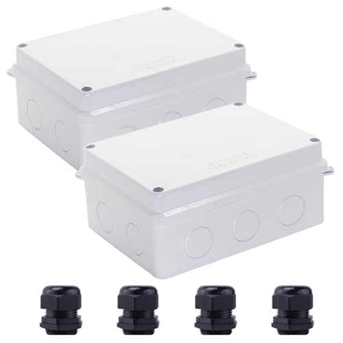 Image of Electrical Box, 2 PCS Outdoor Waterproof Box IP65 Junction Box with Reserved Holes,ABS Plastic Project Box Power Cord Enclosure White 5.9 x 4.3 x 2.8 inch(150x110x70mm)