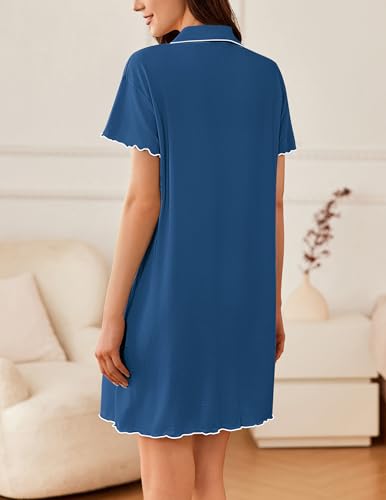 Image of Ekouaer Nightgowns for Women Button Down Sleep Shirt Short Sleeve NightShirts Boyfriend Sleepdress Soft Pajama Dress