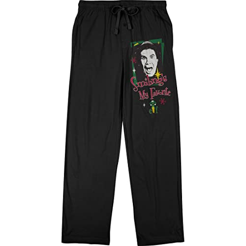 Bioworld Elf Smiling is My Favorite Men's Black Drawstring Sleep Pajama Pants