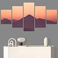 SIGNWIN 5 Panel Canvas Wall Art Coastal Orange Photography Relax/Calm Romantics Sunset Warm for Home Decorations Ready to Hang - 60