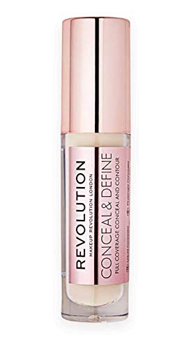 Makeup Revolution Conceal & Define Concealer, Full Coverage Conceal & Contour, Shade C1, Blemish Concealer for Under Eye Brightening, Liquid Makeup Stick for Blemishing and Hides Acne