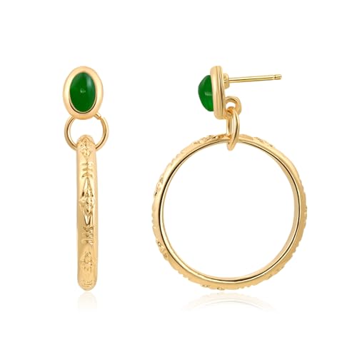 Emerald Studs Green Earrings for Women, with Gold Boho Circle Dangle Hoop Earrings, Western Vintage Style Jewelry