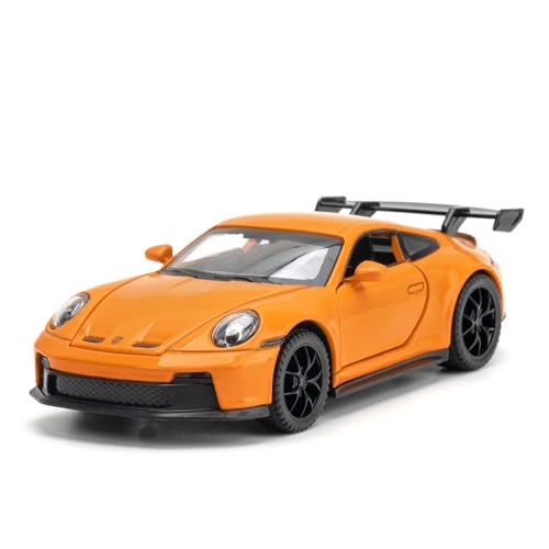 Image of 1:32 Porsche 911 GT3 Sport Car Model - Diecast Alloy Toy Vehicle with Pull Back Action, Sound, Light & Openable Doors, Hood & Trunk for Kids and Collectors (Orange)
