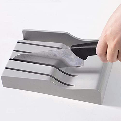Kunststof lademeshouder, messenblok met snijplankrek 4 messenhouderorganizer voor aanrechtladekast grijs, 21x14x5cm - Afbeelding 5