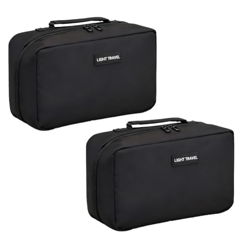 Elite Accordion Toiletry Bag, Multi-Compartment Travel Organizer with Removable Pockets, Water-Resistant Canvas Design, Wet & Dry Separation Pouches, Easy-Clean Washable Travel Case(2*Black)