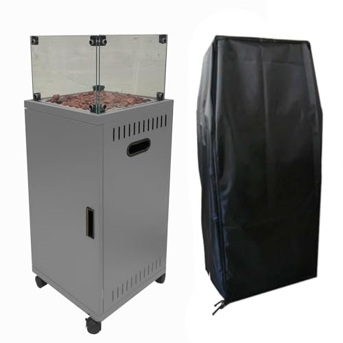 APANA Gas Heizstrahler FUEGO 8kW – Terrassenfeuer mit Sichtfenster & Rollen – Heizpilz für Garten, Balkon & Terrasse – inkl. Abdeckhaube, Umkippsicherung & Abschaltautomatik – anthrazit