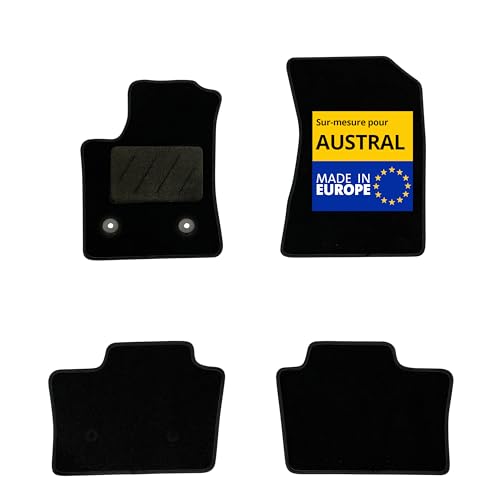 DBS – Tapis de Voiture - sur Mesure pour Renault AUSTRAL E-Tech Full Hybride et 1.2 Mild Hybride dès 07/2022 – Antidérapants avec Clips de Fixation – 4 Tapis Auto Avant/arrière – Moquette Noire