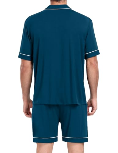 Image of Mens 2 Piece Short Sleeve Button Down Pajama Set, S-3XL | Soft Modal Fabric, Cool Lightweight Sleepwear & Loungewear with Pockets, Home Relaxing