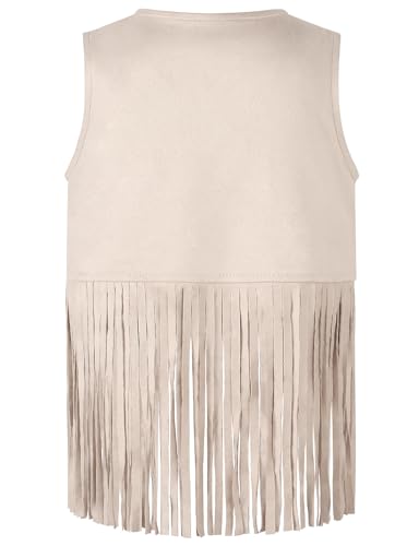 Image of Noomelfish Girls Faux Suede Fringe Vest Sleeveless Boho Tassels Jacket Cardigan (5-12 Years)