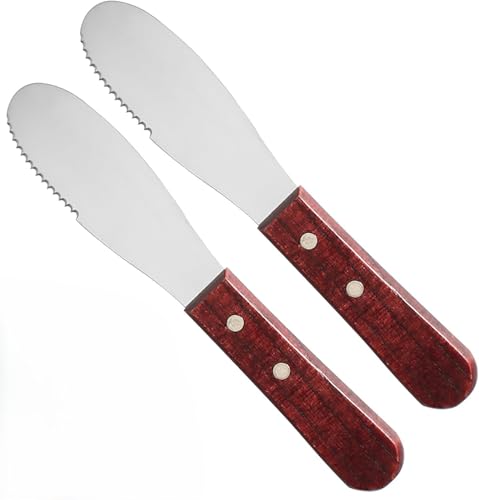 Fonteme 3.5-inch Butter Spreader Knives | Wide Blade Stainless Steel Spreader Knife | Wooden Handle Spreading Knives | Sandwich Condiment Spreader | 3.5
