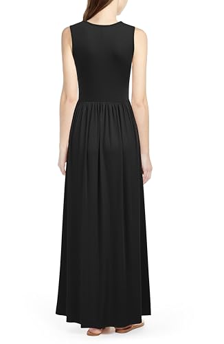 Image of WOOSEA Women Sleeveless Deep V Neck Split Loose Sexy Plain Long Maxi Casual Dress