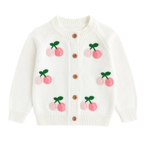 Image of Simplee kids Baby Sweater Toddler Girls Cardigan Sweater Embroidered Strawberry Knit Sweater