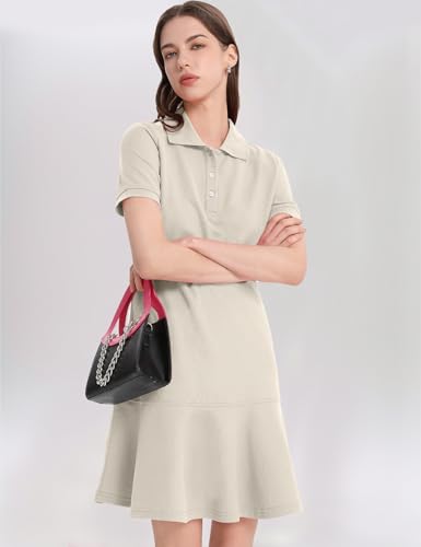 Image of Kissonic Women's Polo Dress Short Sleeve V Neck Ruffle Hem Casual Summer Golf Tennis Mini Shirt Dresses