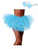 Tutu Skirt 5 Layered with Heart Sunglasses Tutus Tulle Ballet Tutu Skirts for Women & Girls Party Dance Dress (Blue)