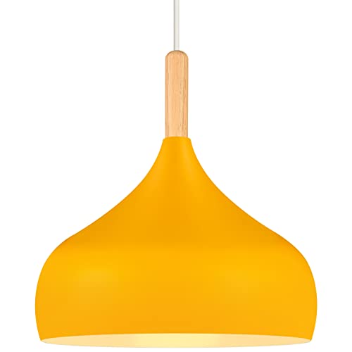 iDEGU Lustre Suspension Rétro 24CM Suspension Luminaire Moderne Style Scandinave Forme de Goutte Plafonnier E27 Métal Bois Lampe Suspension pour Chambre...