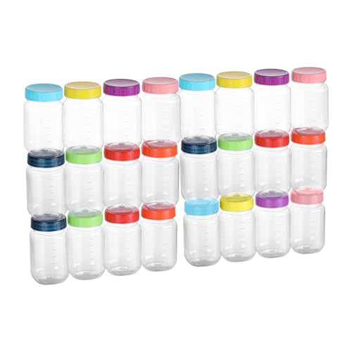 novelinks 16 oz Plastic Mason Jars with Colorful Lids, Leakproof 16oz Clear Plastic Jars with Lids, Reusable Storage Containers for Household Use (24 Pack)