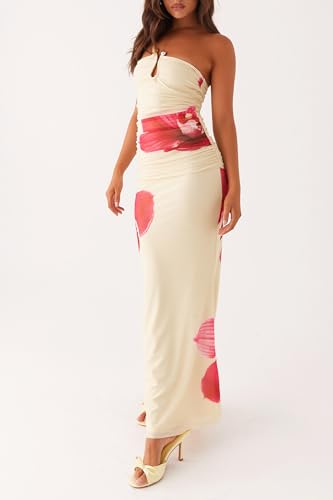 Image of Cut Out Maxi Tube Dresses for Women Sexy Y2k Strapless Backless Bodycon Long Dress Summer Sleeveless Hollow Sundress