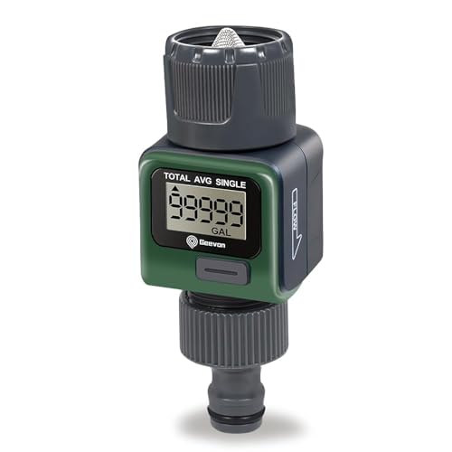 Geevon Garden Hose Water Flow Meter with Brass Inlet Metal Thread High Accuracy & IPX6 Waterproof for Outdoor Garden Watering RV Water Tank Filling Lawn Sprinkler and Nozzle Sprayer (1 Pack)