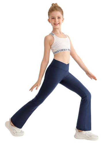 Girls Flare Leggings Crossover High Waisted Bootcut Athletic Workout Dance Yoga Pants Preppy Bell Bottoms,No Pockets4