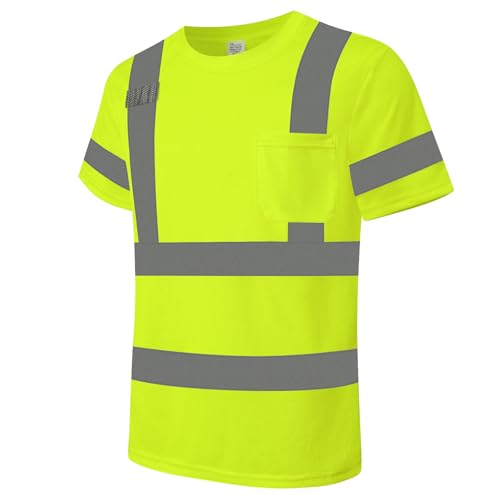 Graunton Hi Vis Shirts for Men Class 3 High Vis Shirts with Short Sleeves High Visibility Safety Work Shirt for Construction Warehouse Traffic Quick Dry & Breathable GRDX-Yellow XL