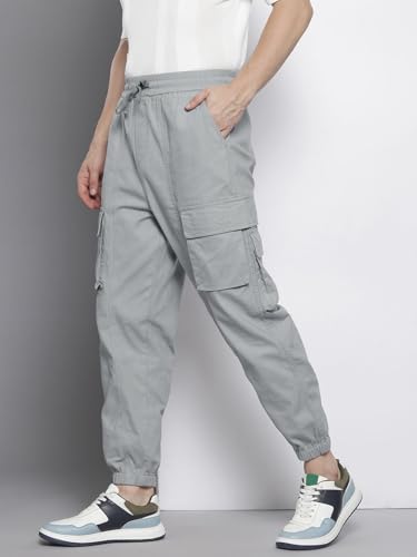 Image of The Indian Garage Co Men Mid Rise Loose Baggy Solid Mid-Rise Cargo Joggers