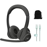 Logitech Zone 300 Wireless Bluetooth Headset with Noise-Canceling Mic, On-Ear Design, Multipoint Bluetooth, 20-Hour Battery, for Windows, macOS, iOS, Android, with 140W USB-C to C PD Cable, and Pouch