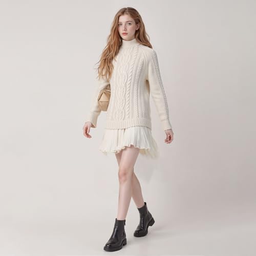 Women Crewneck Cable Knit Sweater Mini Dress, 2026 New Sweater Dress with Pleated Skirt, Twofer Dress for Women4