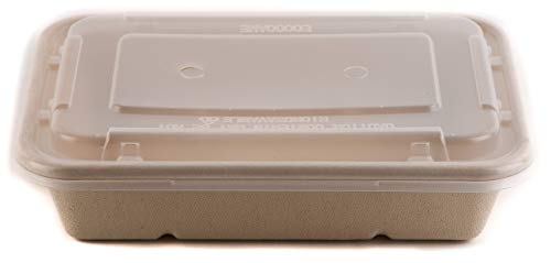 EcoQuality [600 Pack] 29oz Compostable Eco Friendly Container Trays with Lids - Rectangular Oblong Tree Free Sugarcane Bagasse Meal Prep Bento Boxes Take Out Catering Microwavable Deep Container
